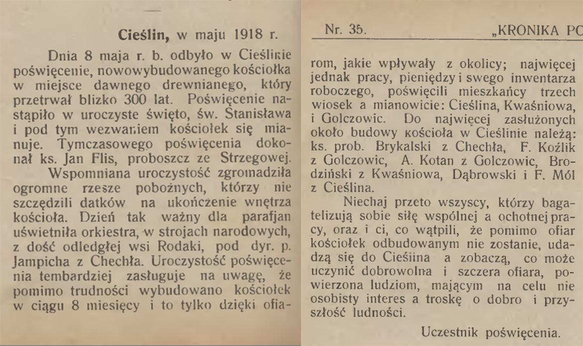 Kronika Powiatu Olkuskiego Nr 35 z 1 czerwca 1918 roku