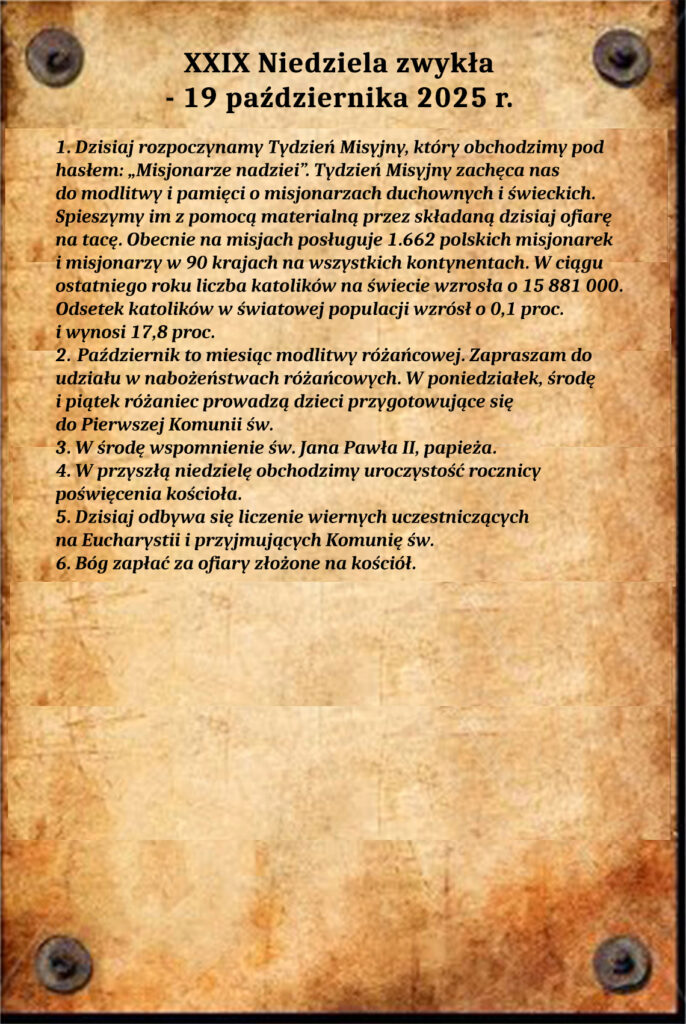 Ogłoszenia Parafialne 19.10.2025 r.