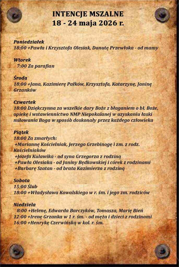 Intencje mszalne 18-24.05.2026 r.