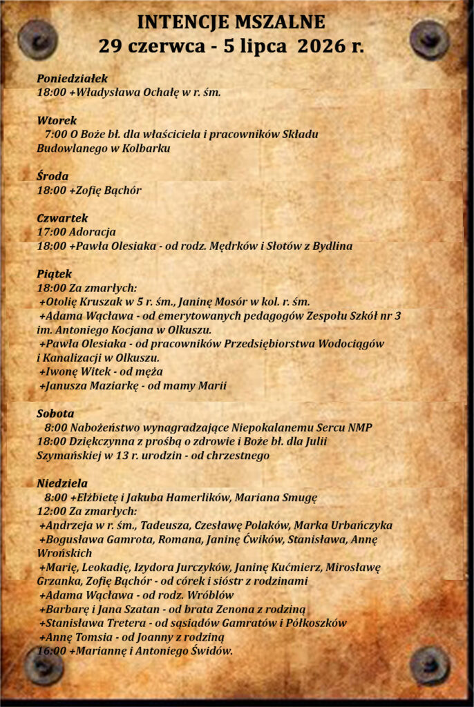 Intencje mszalne 29.06.-05.07.2026 r.
