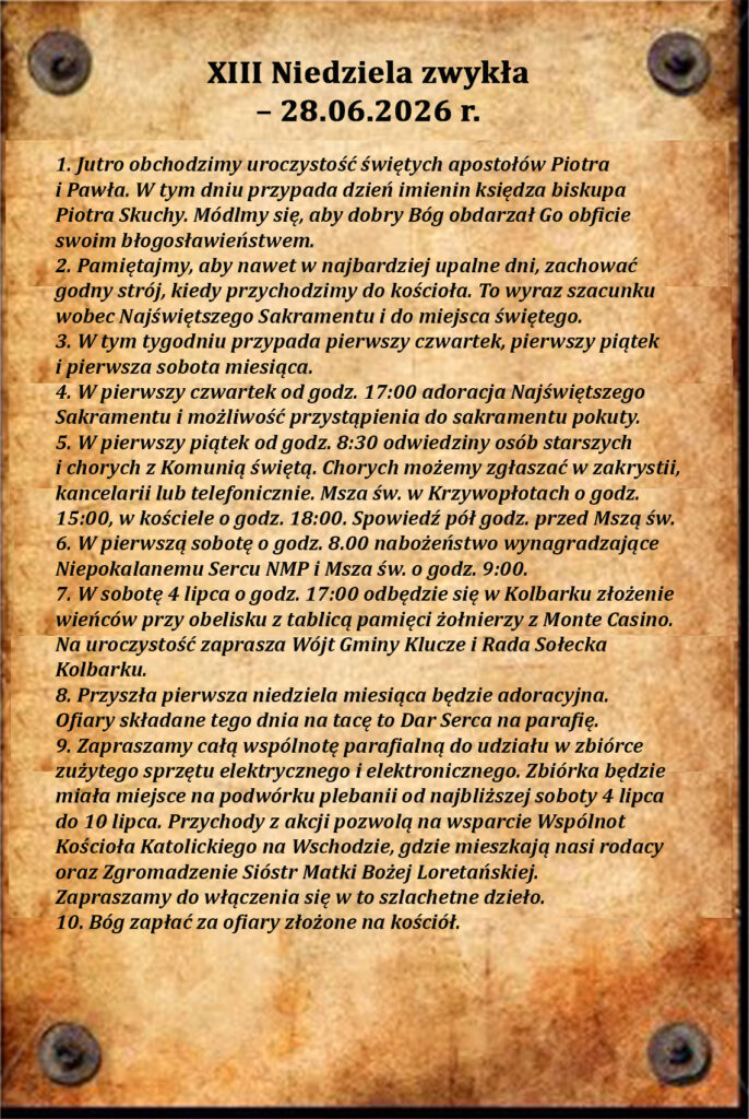 Ogłoszenia Parafialne 28.06.2026 r.